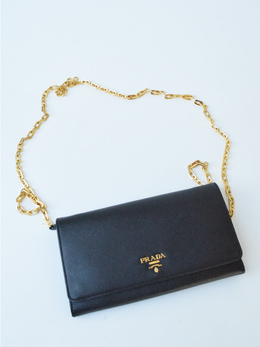 Prada Safiano Leather Chain Wallet